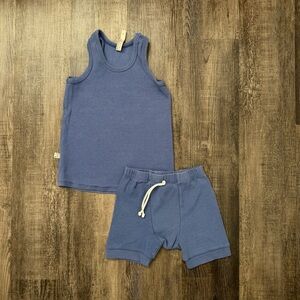 Kids Blue Waffle Knit Pajama Set with Drawstring